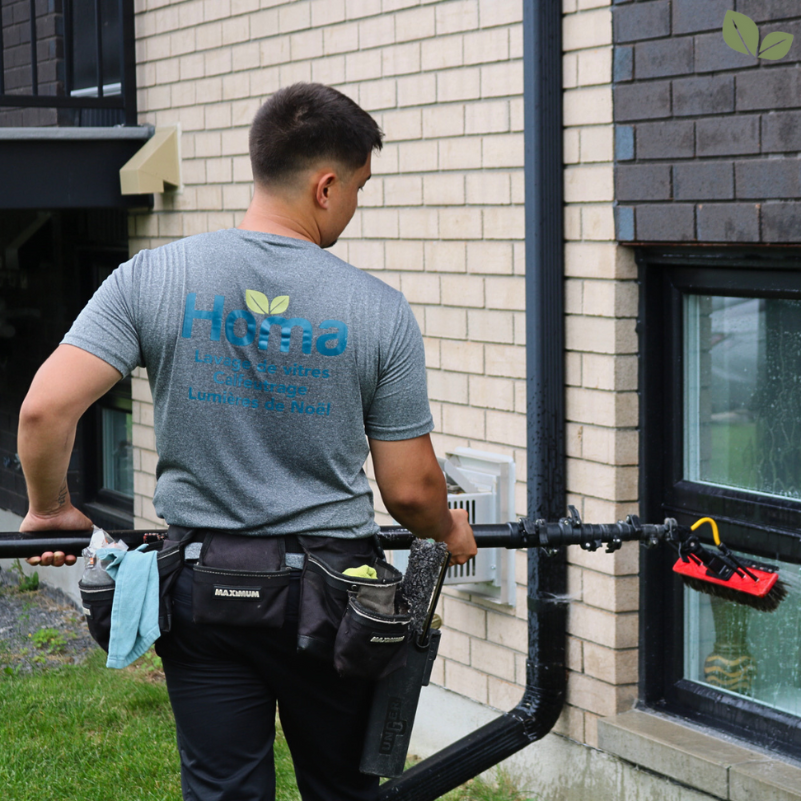 Residential window cleaning with water fed pole