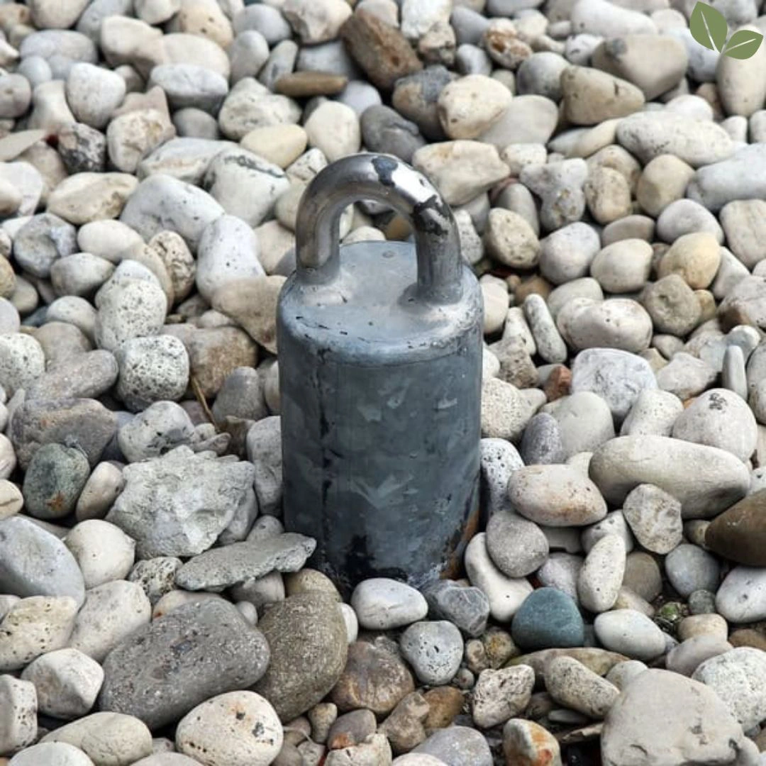 Close-up of a commercial roof safety anchor used for fall protection systems